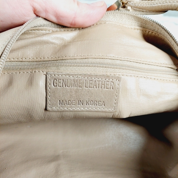 Boutique Cream Tan Leather Zip Closure Shoulder Bag 0792 - Picture 10 of 11